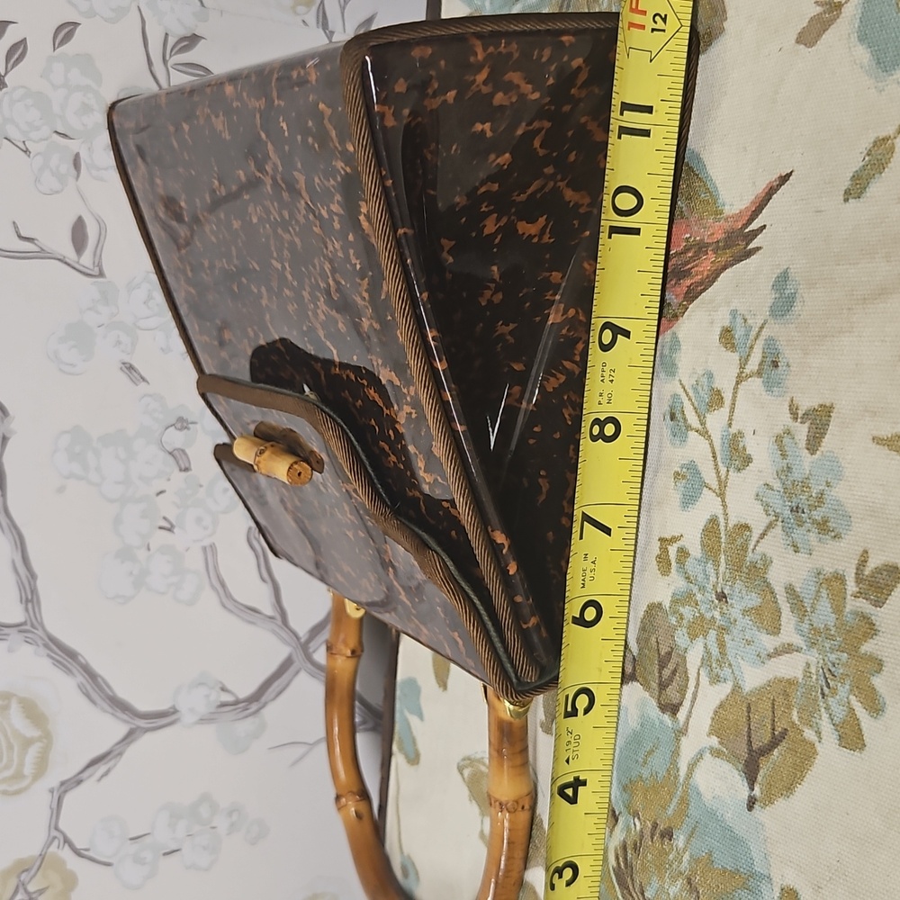 Chic Brown Patterned Satchel with Bamboo Handle - Picture 9 of 11